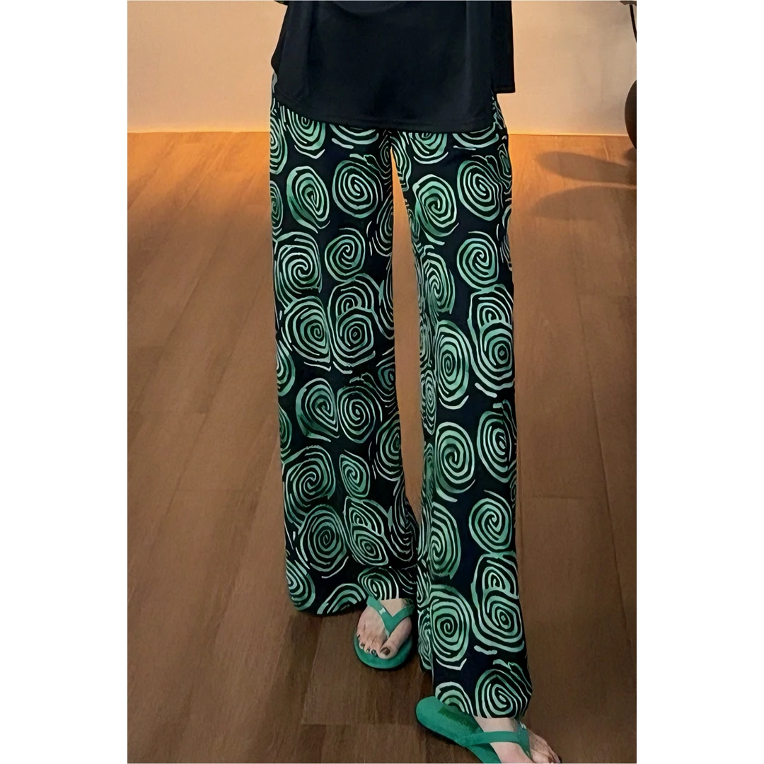 紫紫  沙滩裤 绿色夏季复古百搭沙滩印花垂感休闲裤 ZD03KZYL231