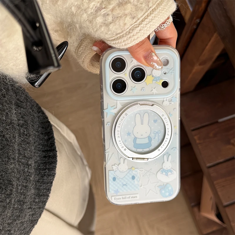 卡通可爱360旋转支架适用苹果17promax手机壳16AI按键15p磁吸磨砂