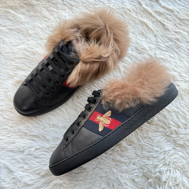 全新未使用 GUCCI/古驰 ACE毛毛板鞋 39.5-41码 公价7.1K rys3