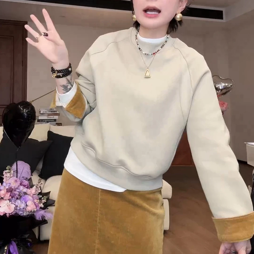 2026秋冬季新款加绒保暖显瘦卫衣女时尚洋气撞色设计长袖上衣小衫