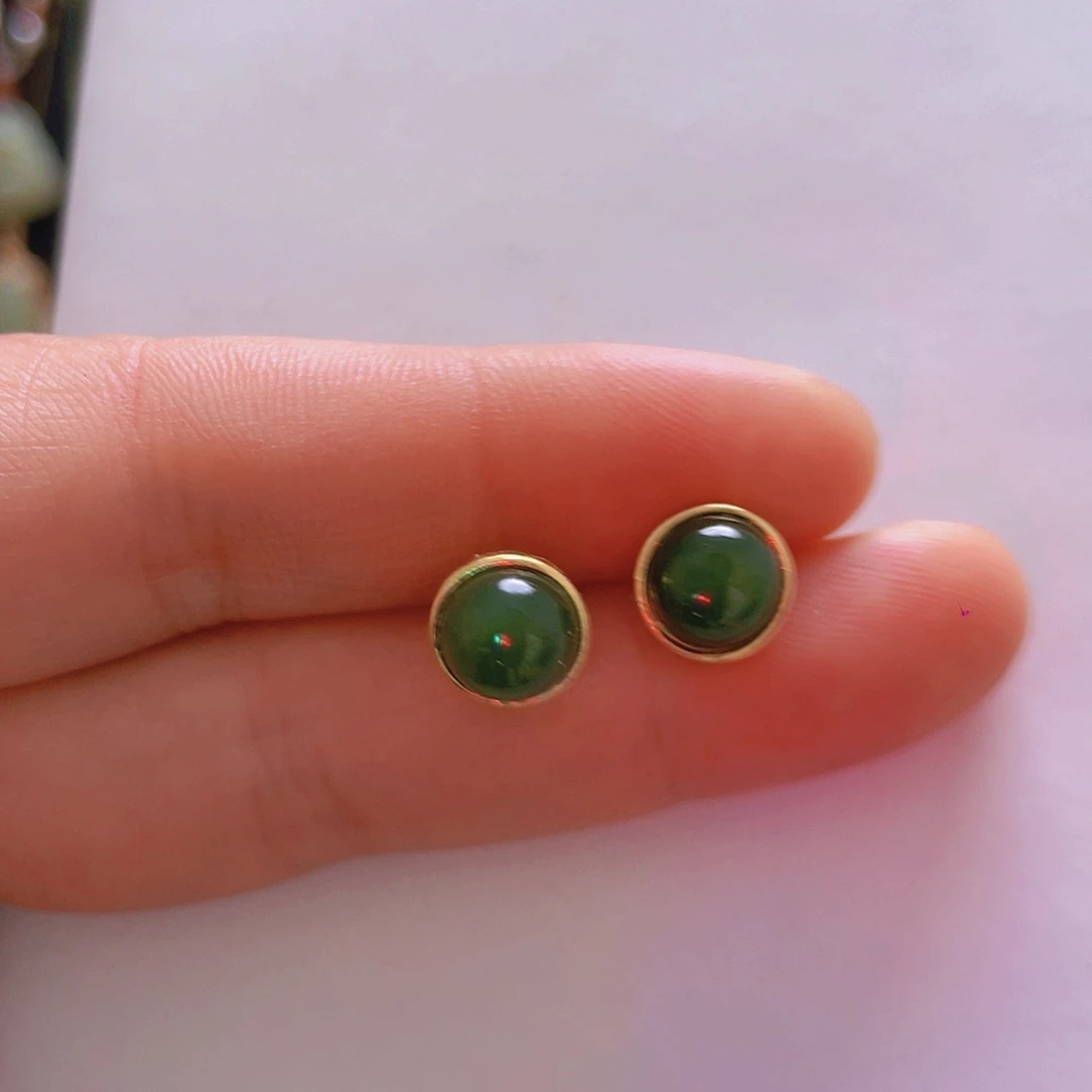 和田玉耳饰银S925镀金镶嵌