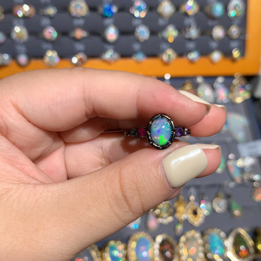 银S925镶嵌欧泊欧泊福利戒指l