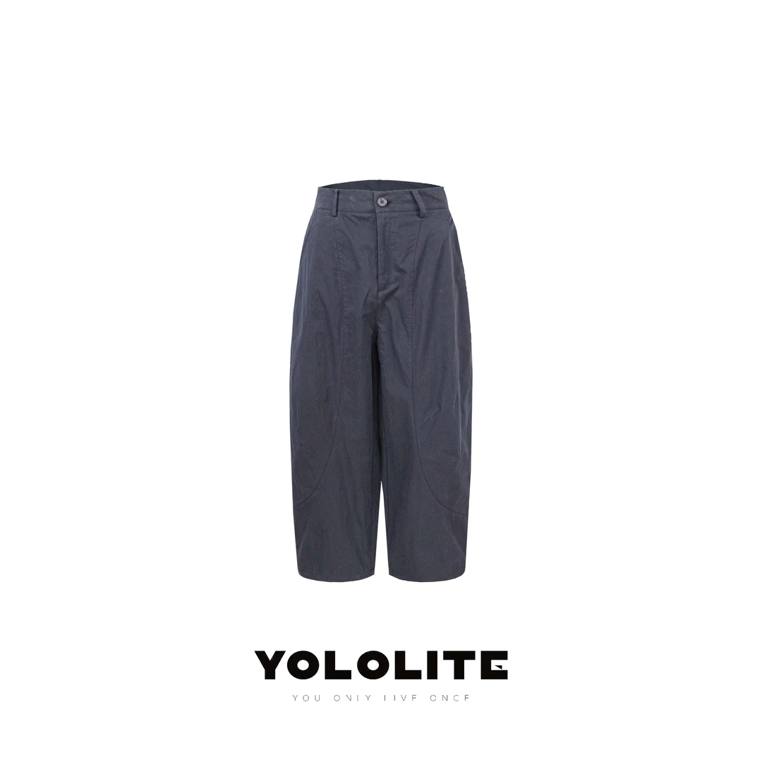 【盐夏】3055夏季新款轻薄透气高腰阔腿纯色弯刀休闲裤