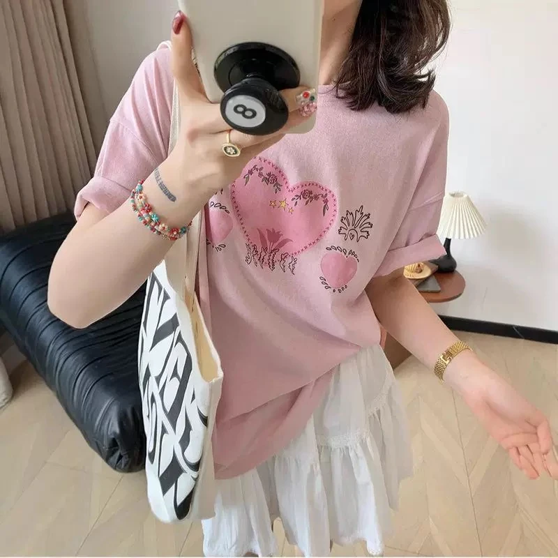 程程甄选  韩系设计款爱心水印时尚休闲T恤8409