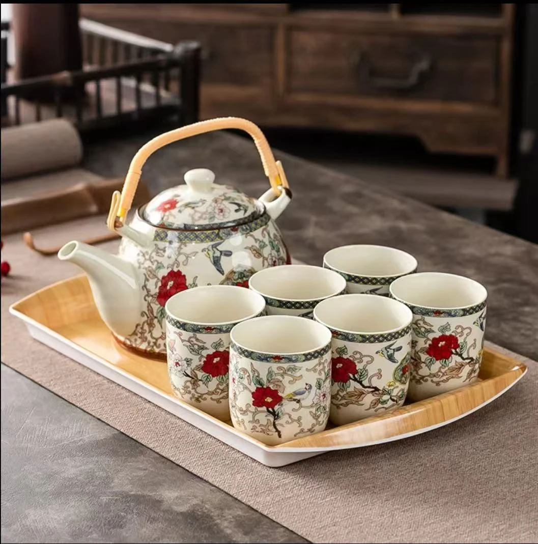 缠枝牡丹提梁壶一壶+六杯（不带茶盘）-ZHZ223