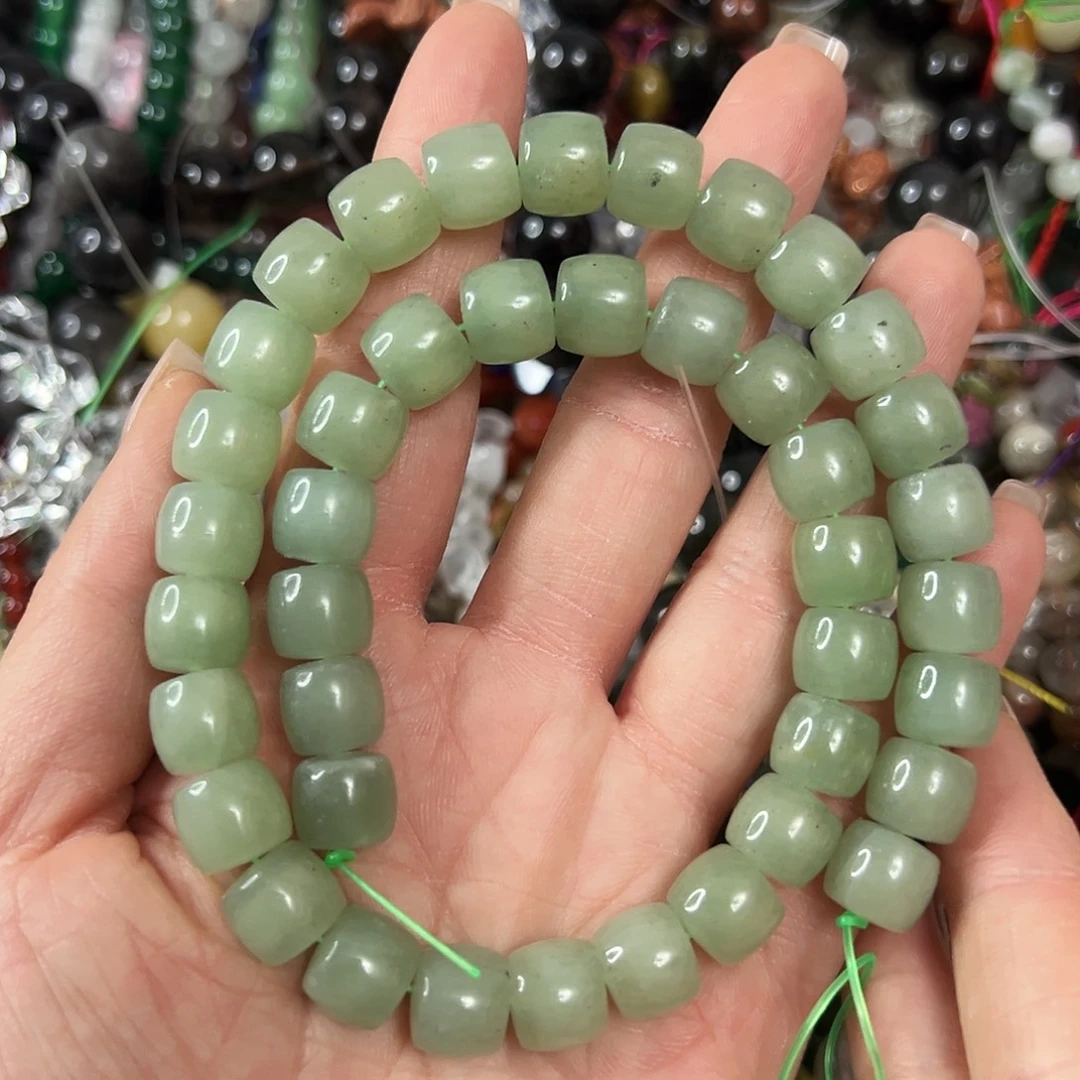 玛瑙/玉髓未镶嵌珠宝半成品，卡10绿东陵老型珠一条