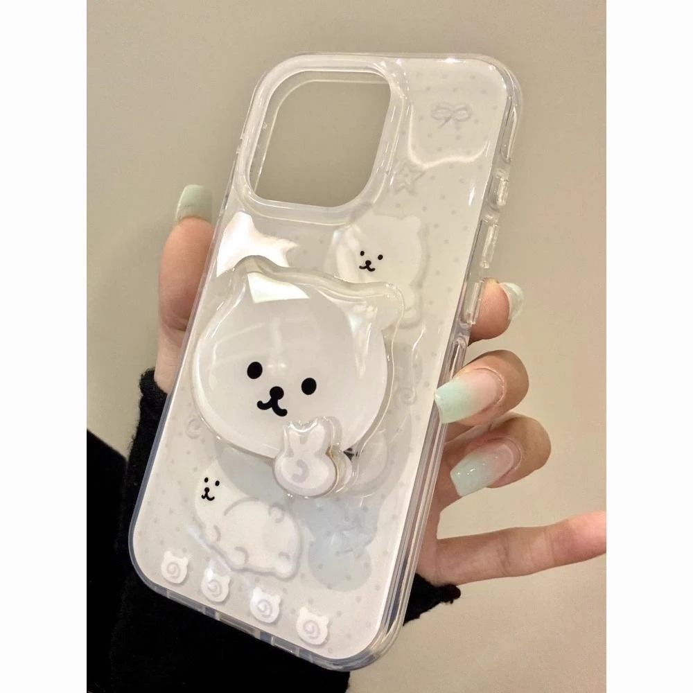 比耶自嘲熊支架适用iPhone16苹果15promax手机壳iPhone13大孔14套