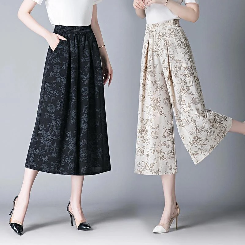 冰丝国风裙裤女2025夏季新款复古碎花休闲七分裤(港澳台新藏限售)