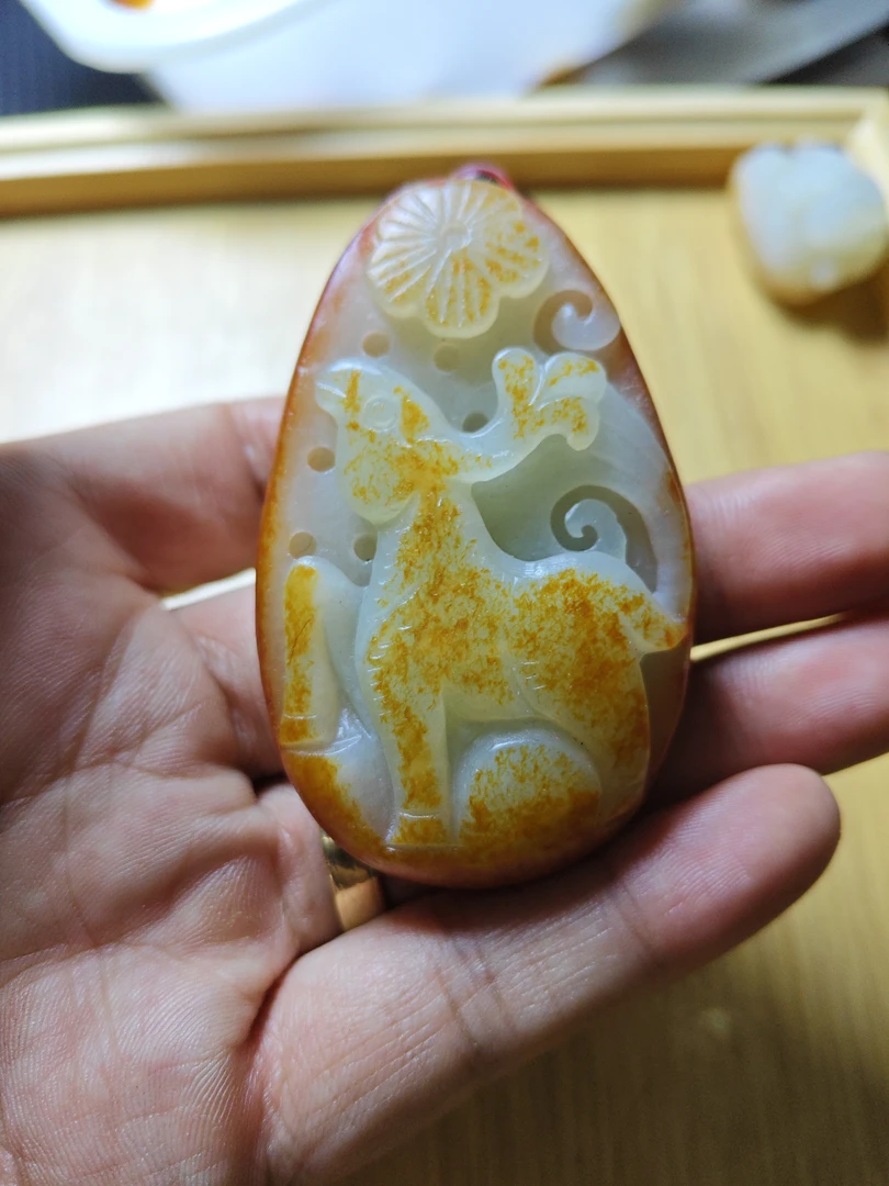 和田玉精品挂件鹿一路有你