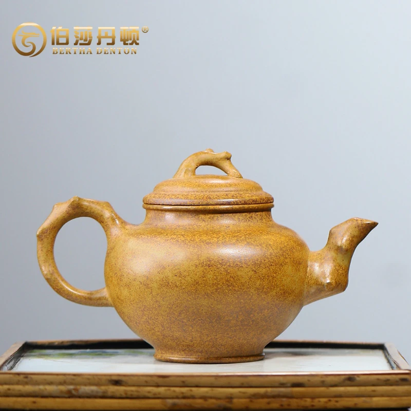 BERTHA DENTON宜兴原矿龙骨金砂手工紫砂壶报春泡茶壶刻绘梅花