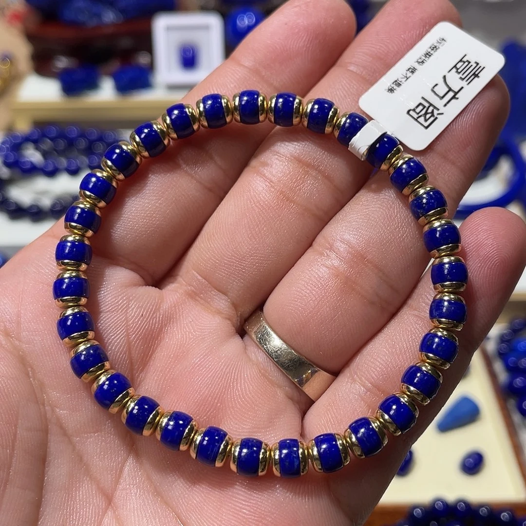 青金石银S925镀金镶嵌6mm汉堡手串（可拆扭）