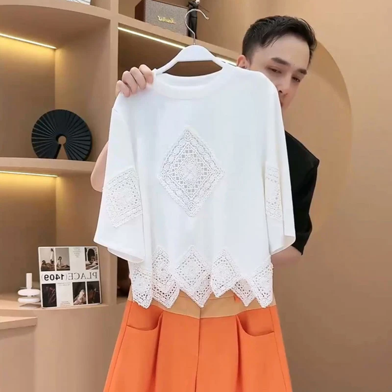 6659独特设计感镂空圆领T恤宽松显瘦百搭白色
