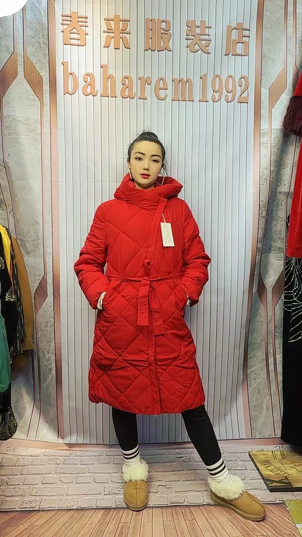 【新疆包邮】外套时尚休闲百搭红色连帽宽松加厚韩版女士中长款女款