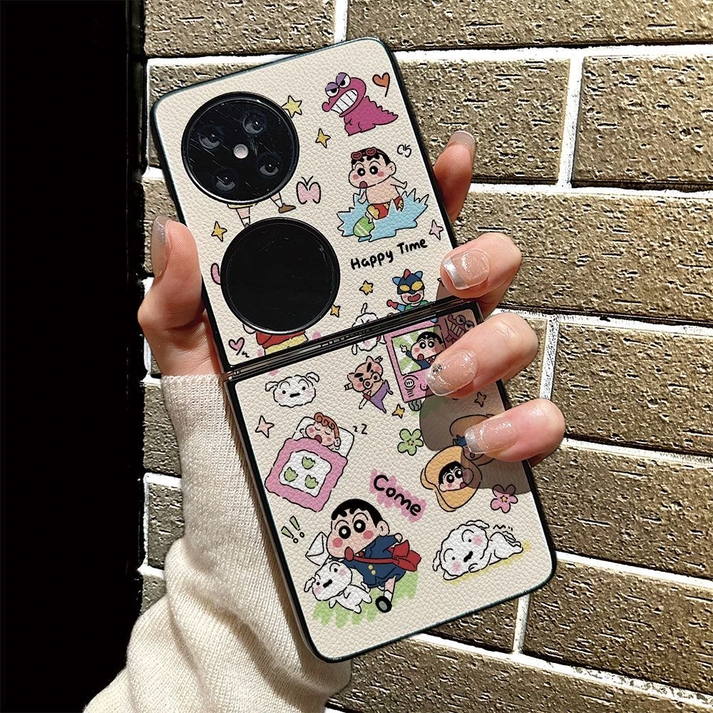 ZB郊游小新适用华为P50/P60手机壳荔枝纹贴皮Poctet2保护套女生