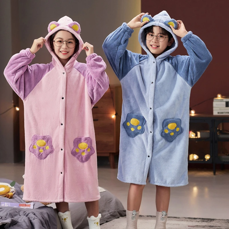 （新品）卡通秋冬加厚带帽吸水男女儿童居家必备学生可穿式浴袍