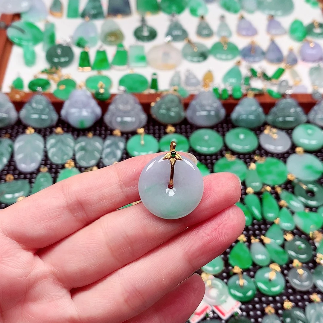 翡翠18K金镶嵌吊坠(不含链)