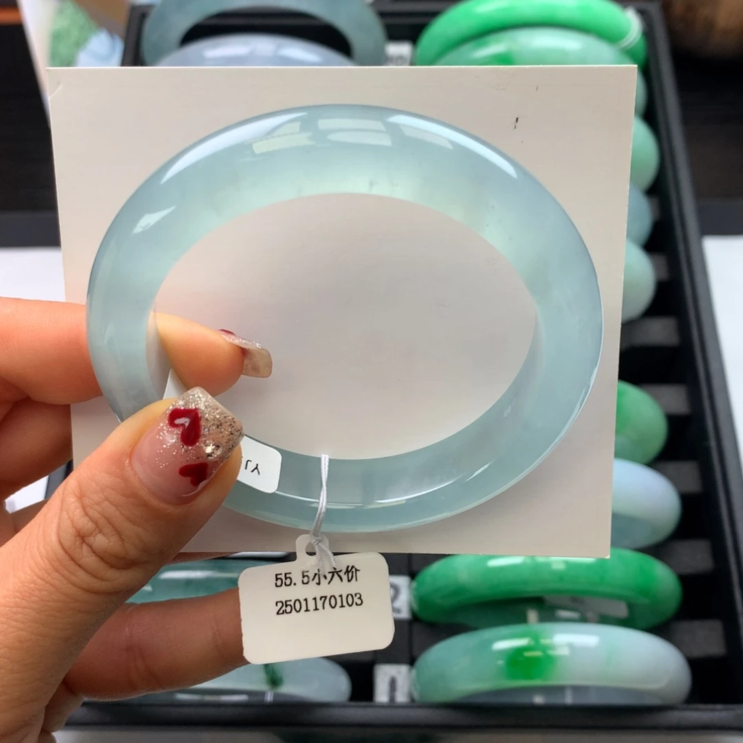 翡翠手镯未镶嵌55-56冰川蓝正圈