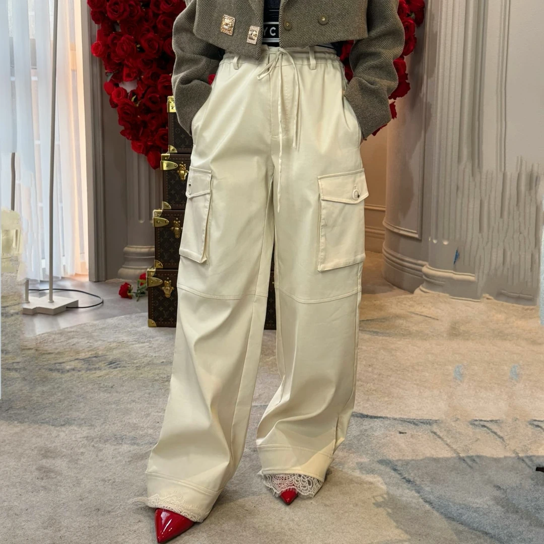 【福利活动~NO退】UHOO WU 黑色白色棉麻蕾丝工装裤 PT03111971