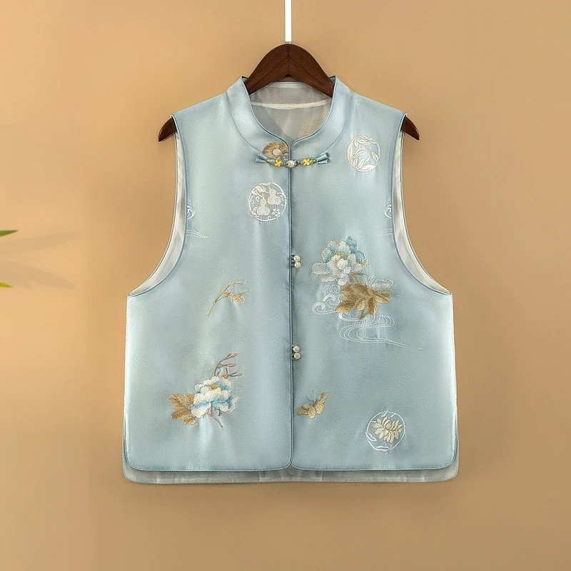 【烟菡】夏季2025新款马甲女装新中式宽松立领绣花薄款气质上衣马夹