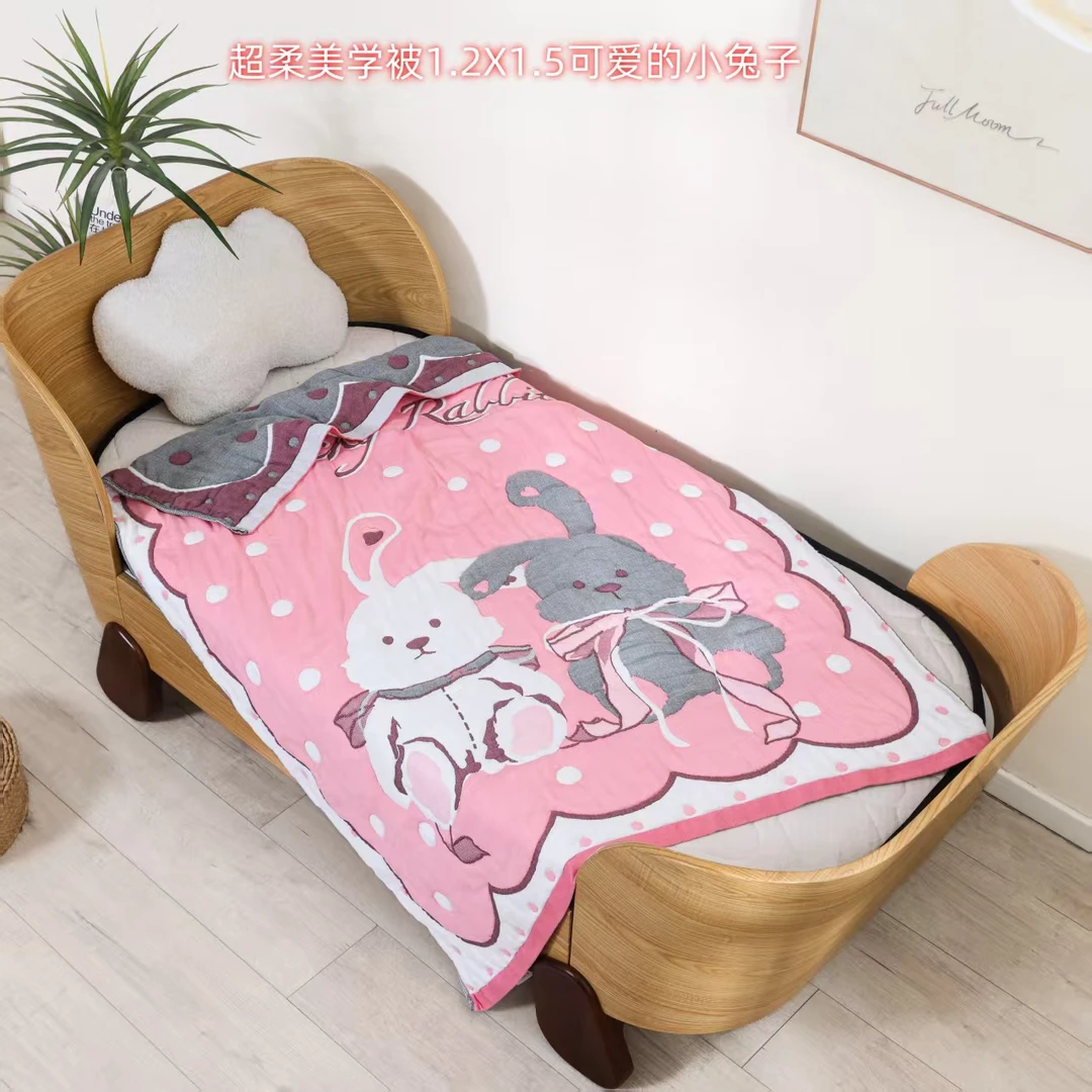 【可爱小兔子】120*150cm超柔美学被童被棉彩棉彩纱亲肤柔软泡芙被