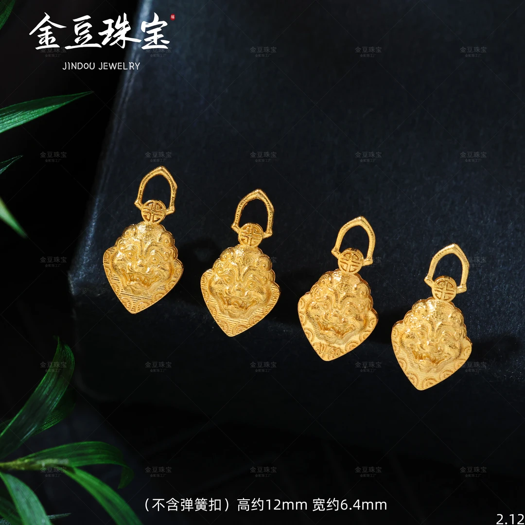 【金豆工厂】18K金双面錾刻地藏王坐骑谛听滴溜侧挂坠文玩珠串配饰E