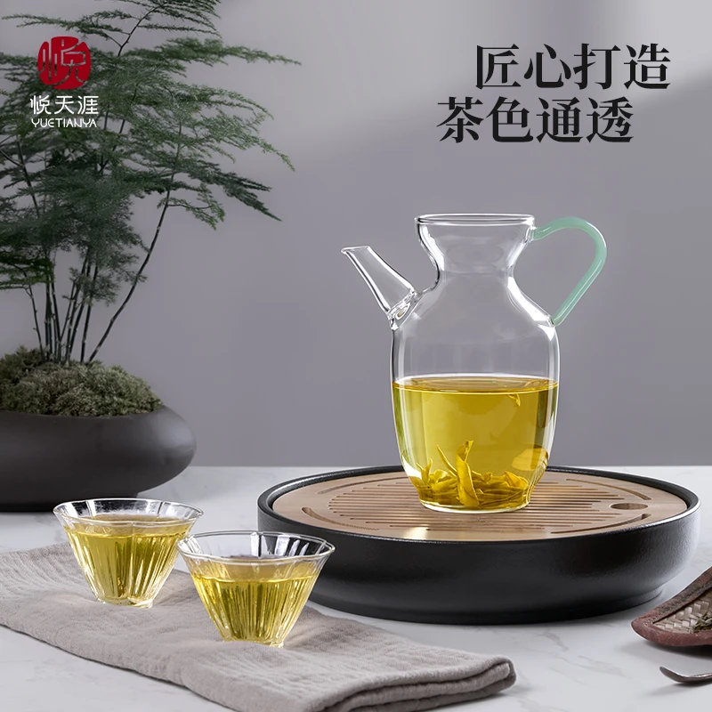 简约创意手工高硼硅玻璃耐热绿茶壶仿宋小茶壶家用小巧可爱加厚
