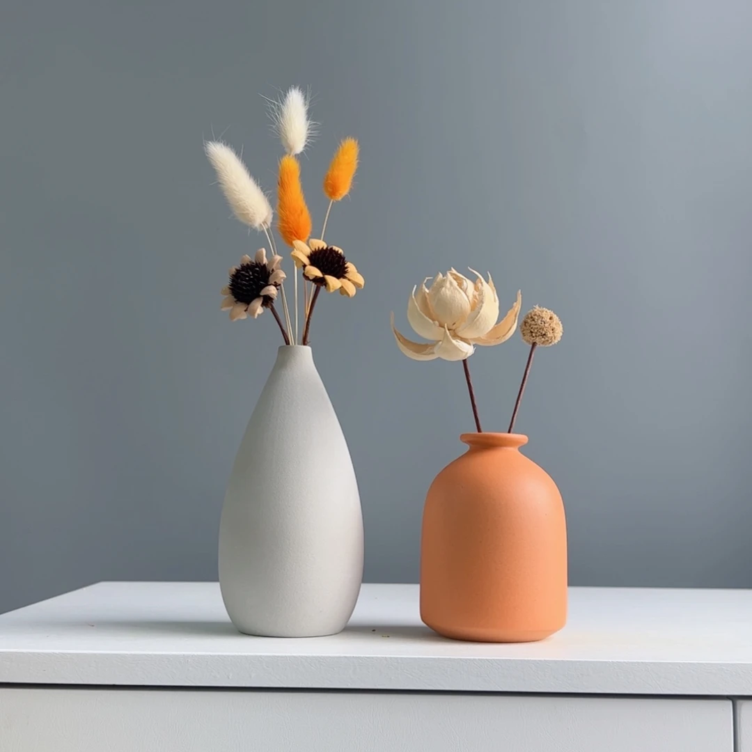 摆件陶瓷小花瓶摆件含花总高约20-30cm