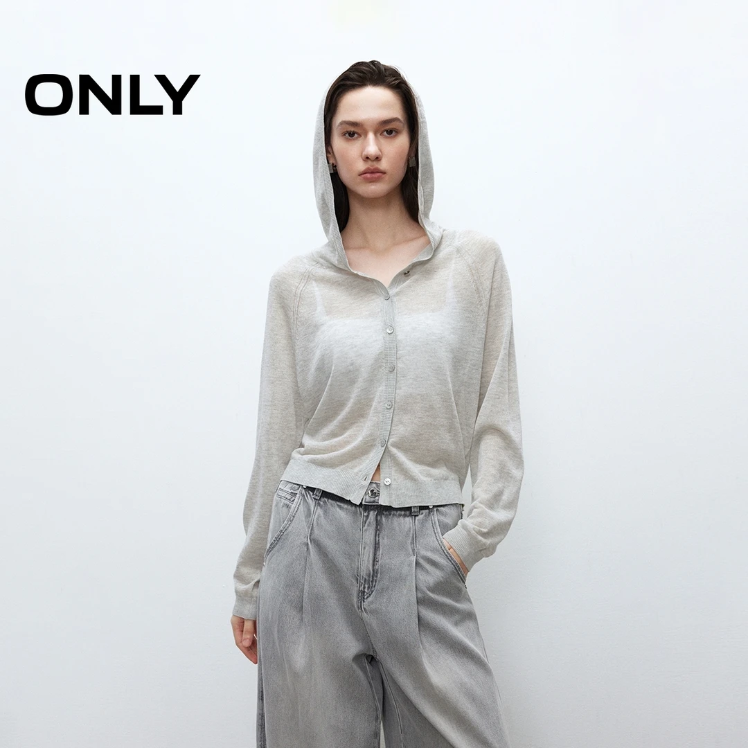 ONLY2025秋季新款薄款长袖插肩袖连帽开衫针织衫女|12533A001