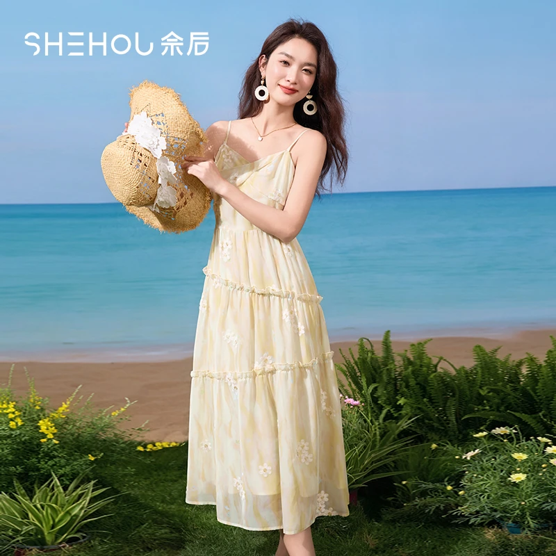 【品牌折扣】佘后碎花细肩带多层连衣裙田园浪漫风郊游氛围感独特