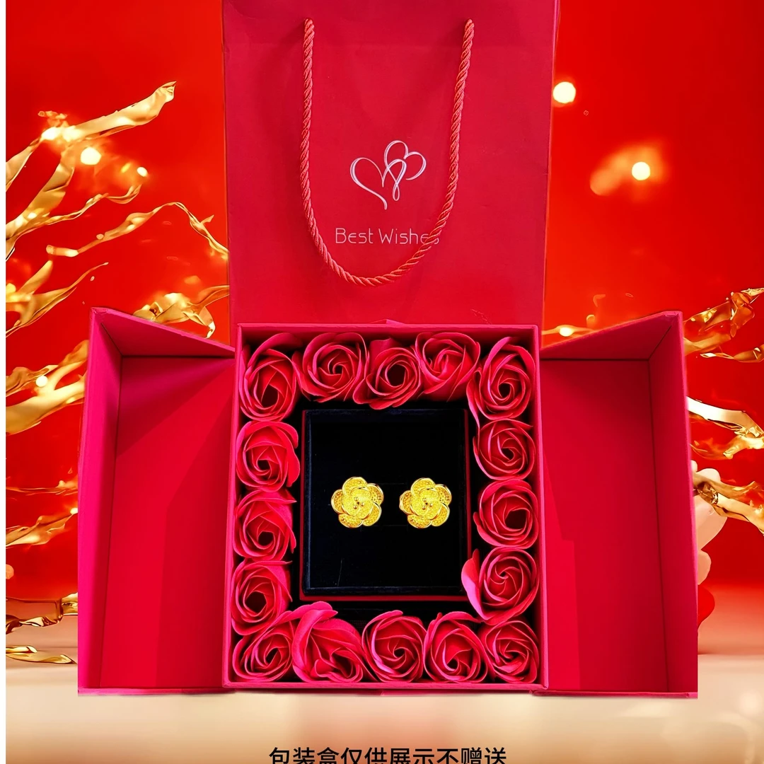 925银银制品 【拍五发六】925银银制品 新潮金色玫瑰耳钉一对