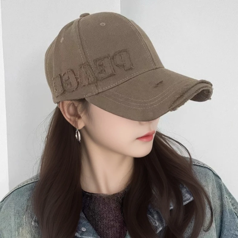 复古破洞棒球帽女新款加大加深宽檐显脸小硬顶鸭舌帽大头围帽子男