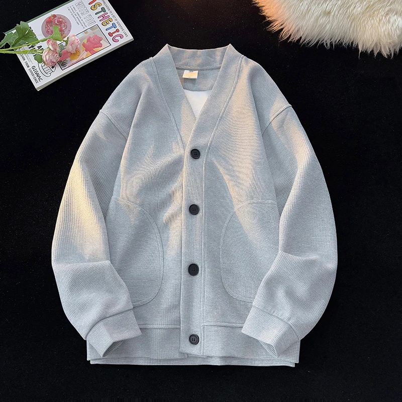 仓石一树秋季长袖卫衣开衫男2025纯色慵懒风宽松外套轻奢痞帅男装