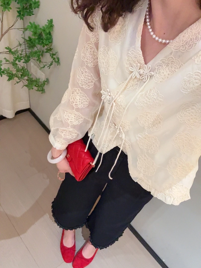 老赵服饰 重工盘扣立体刺绣衬衫上衣 21AU3251