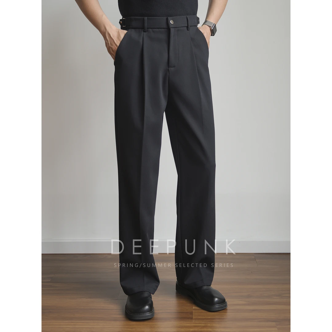 DEEPUNK 天丝羊毛高级感老钱风巴黎扣宽松西裤直筒西装长裤 2022