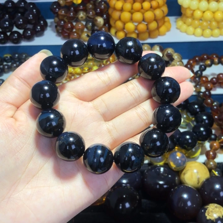 琥珀未镶嵌手链馆藏级星际蓝满蓝满矿大手串