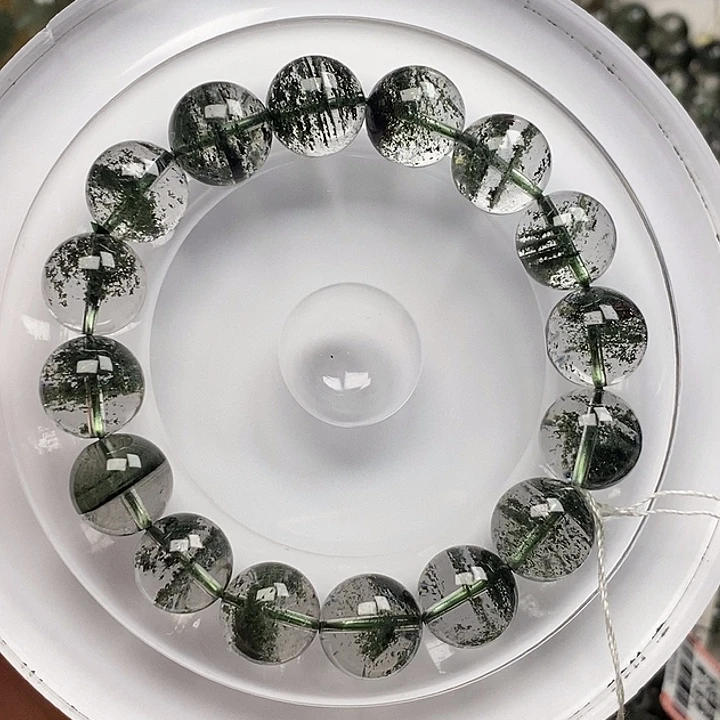 手链水晶未镶嵌天然绿幽灵墨绿飘红千层11+