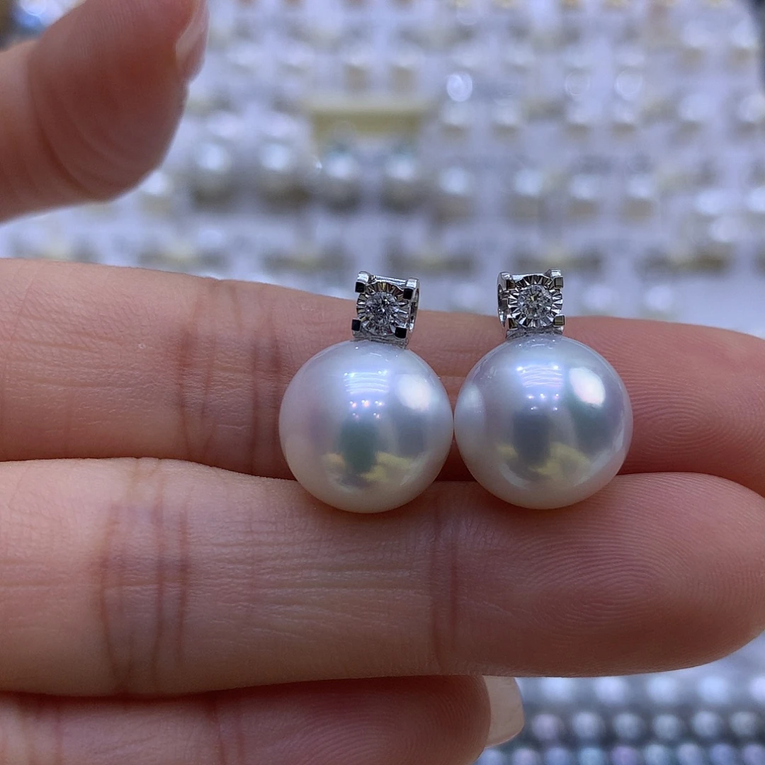 18K金镶嵌耳饰海水珍珠12/13mm澳白