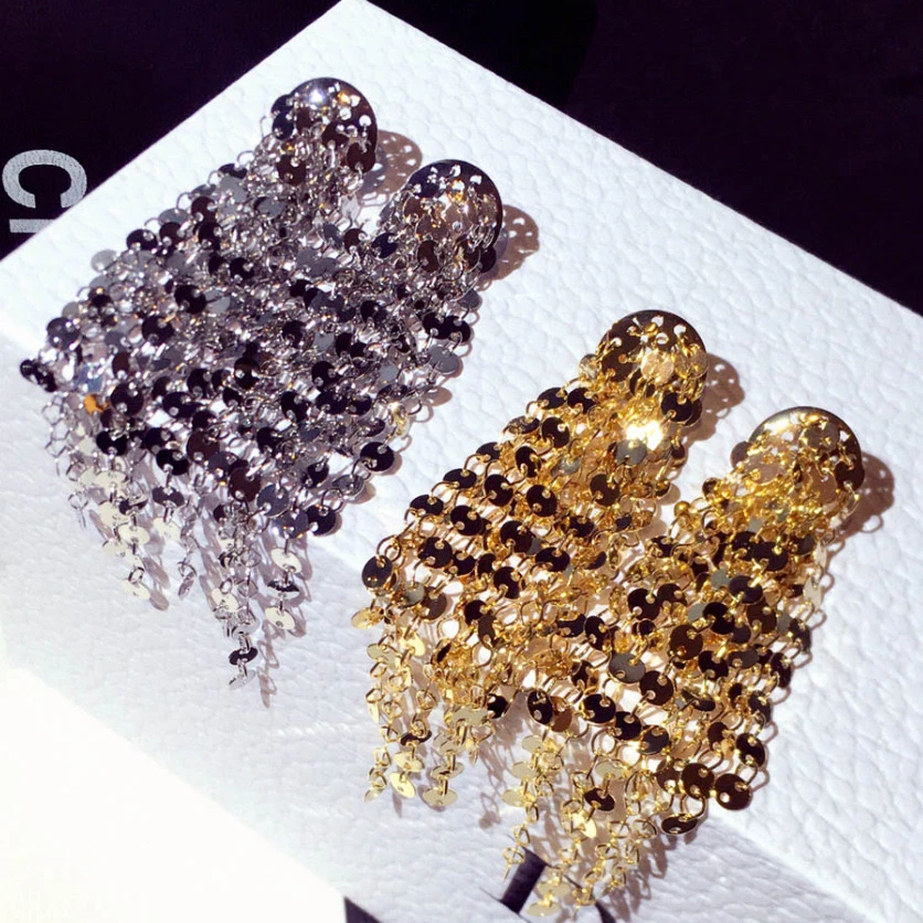 铜合金耳饰 精品-亮片流苏耳环925银针设计感轻奢气质耳饰新款女