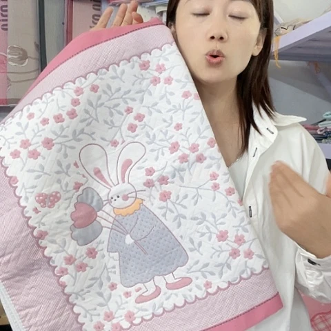 棉纱布棉粉色花园兔
