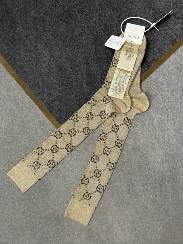 99新 GUCCI/古驰 卡其色满印细闪长袜