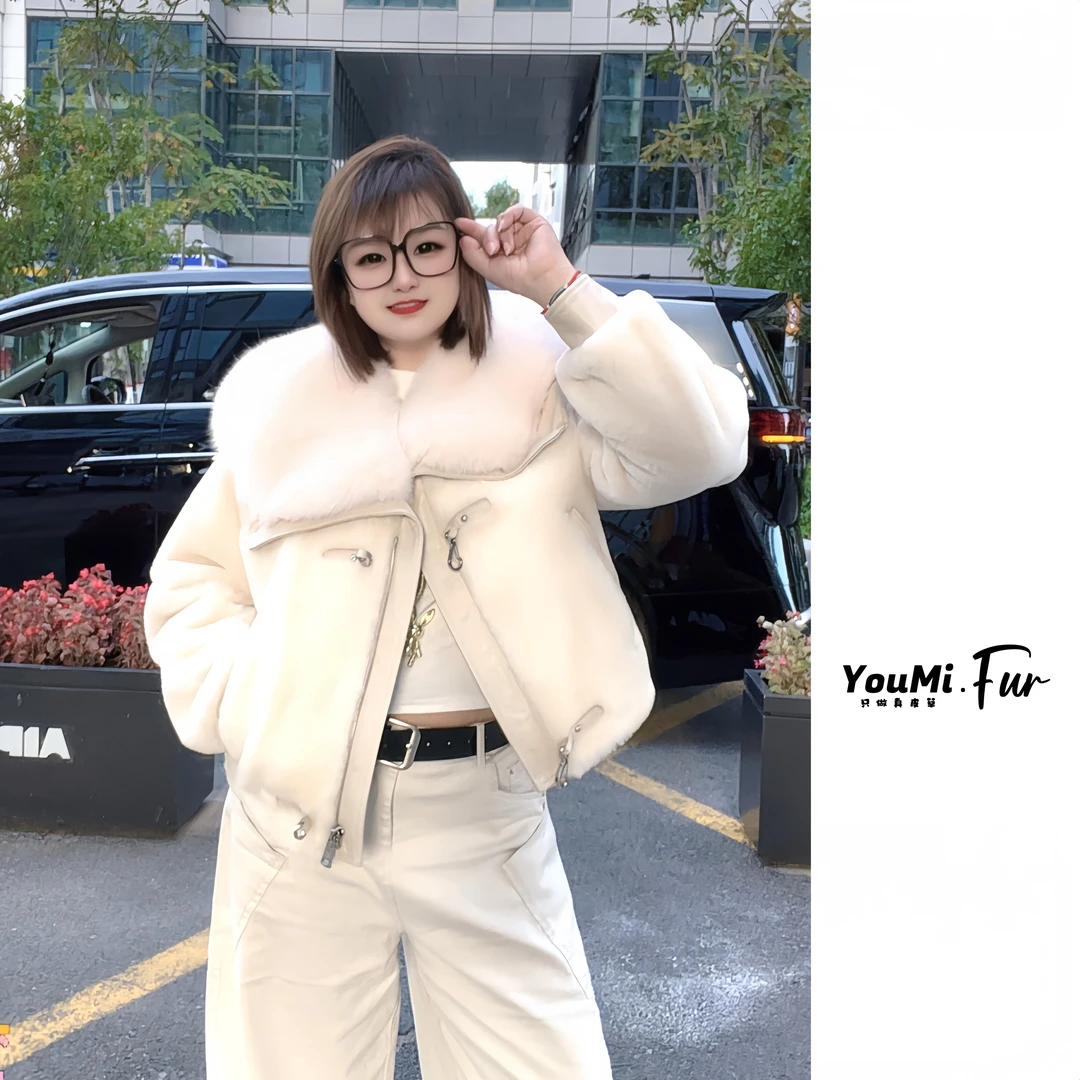 【YOUMI】冬季穿搭抗风保暖美利奴羊毛皮搭配狐狸毛领-99105