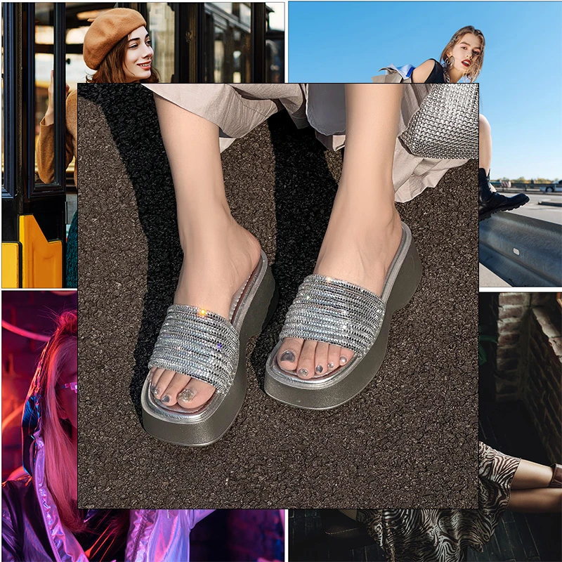 时尚外穿厚底罗马女拖鞋水钻凉拖防水台显瘦露趾凉鞋95A6974