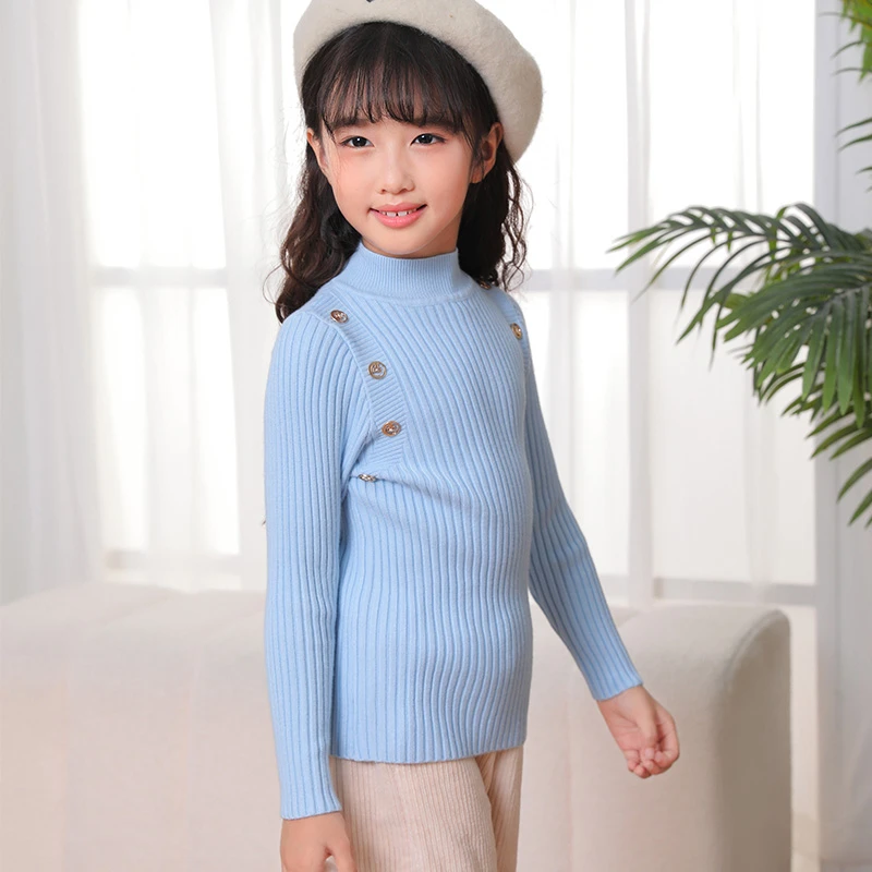 半高领安迪绒儿童毛衣宝宝秋冬装肩扣洋气上衣内搭保暖加厚打底衫