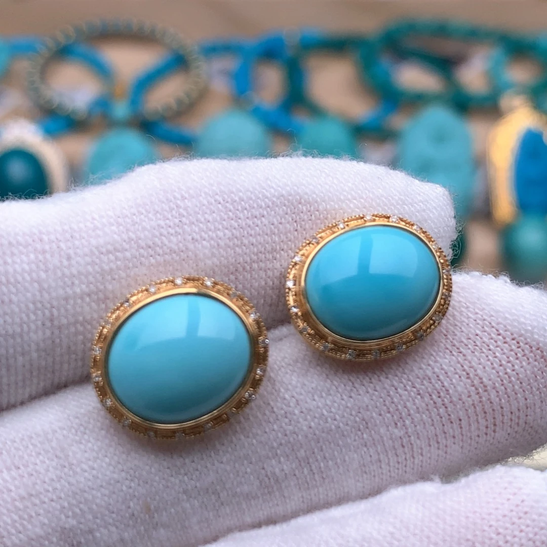 绿松石18K金镶嵌珠宝奇石