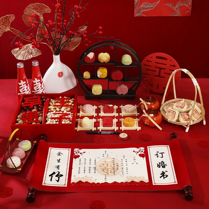 订婚糕点摆件新中式结婚台宴甜品小摆件婚礼点心摆盘全套婚宴摆台