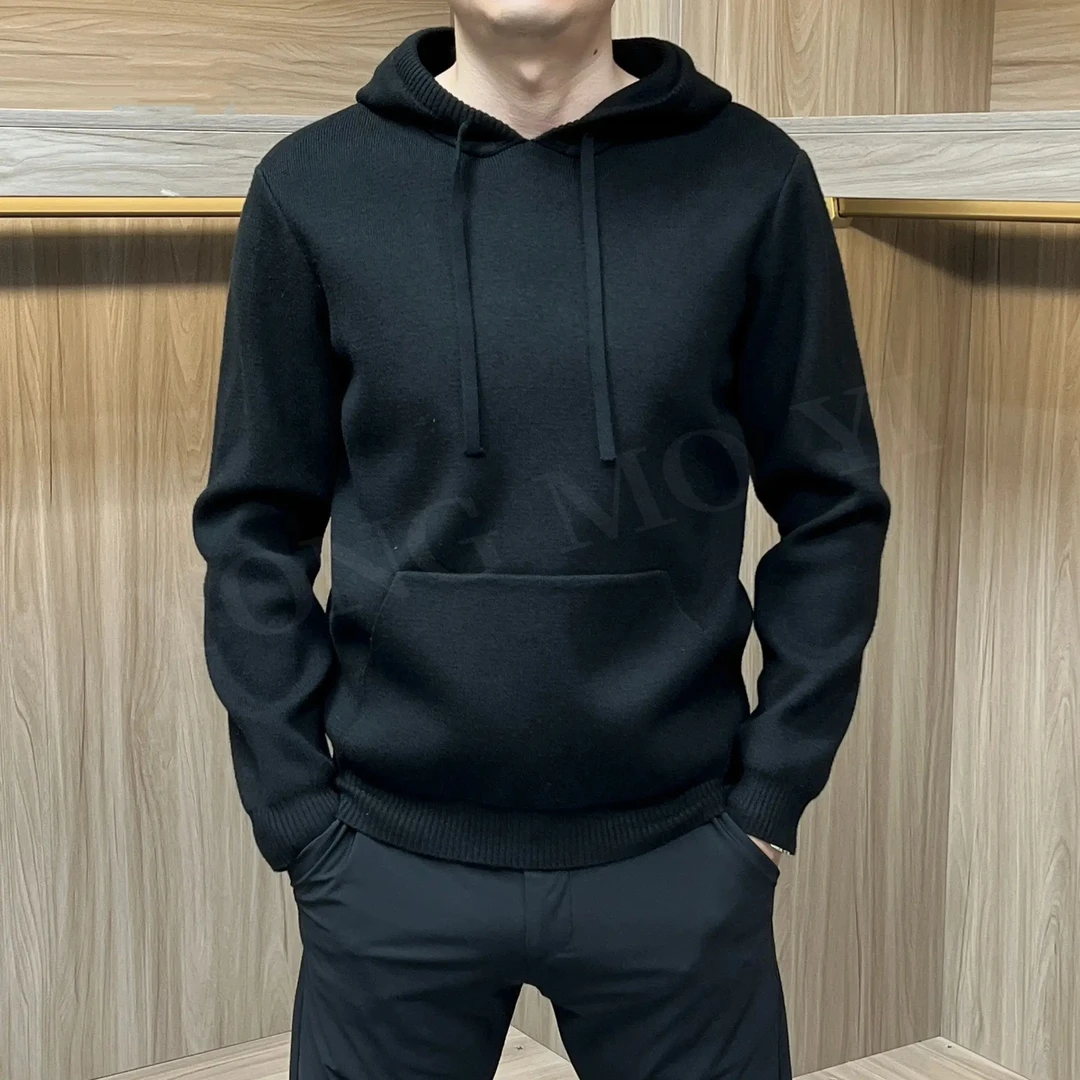 冬季新款男士硬挺加厚针织衫卫衣美拉德时尚百搭连帽打底衫毛衣潮