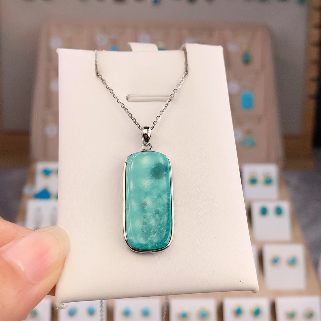 绿松石银S925镶嵌吊坠(不含链)