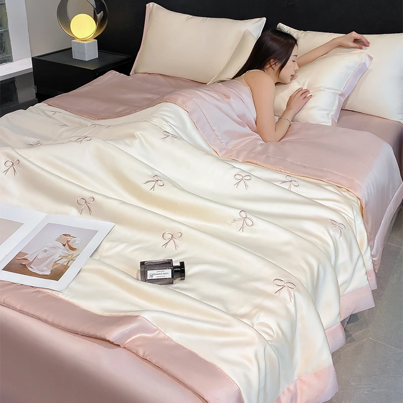 水星家纺适用夏季冰丝夏凉被四件套薄款双人空调被凉感夏被可机洗