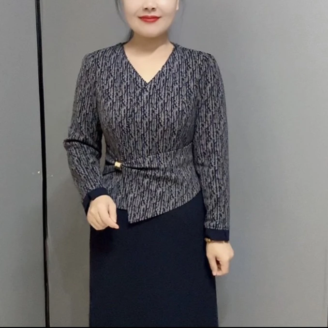 秋冬27款时尚气质收腰显瘦长袖百搭女人味中长款妈妈装连衣裙