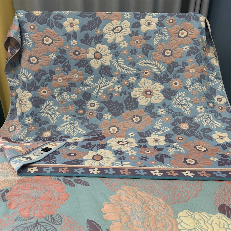 花儿朵朵150*200床盖色织高档成人纯棉加厚防滑细纱四季通用盖毯